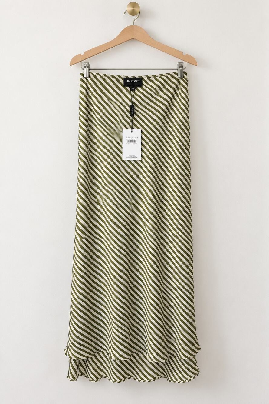 Bardot Isadore Green Stripe Satin Slip Maxi Skirt NWT US 10